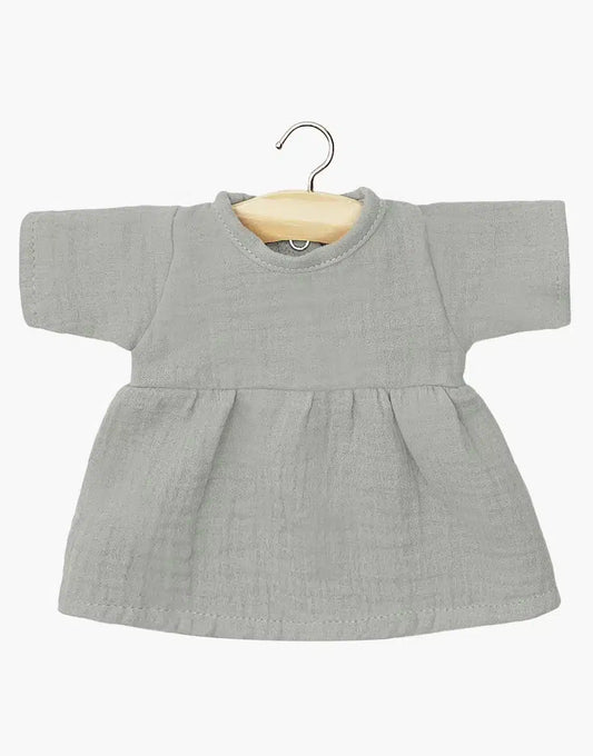 Faustine Long-Sleeved Dress in Mouse Gray Cotton Gauze