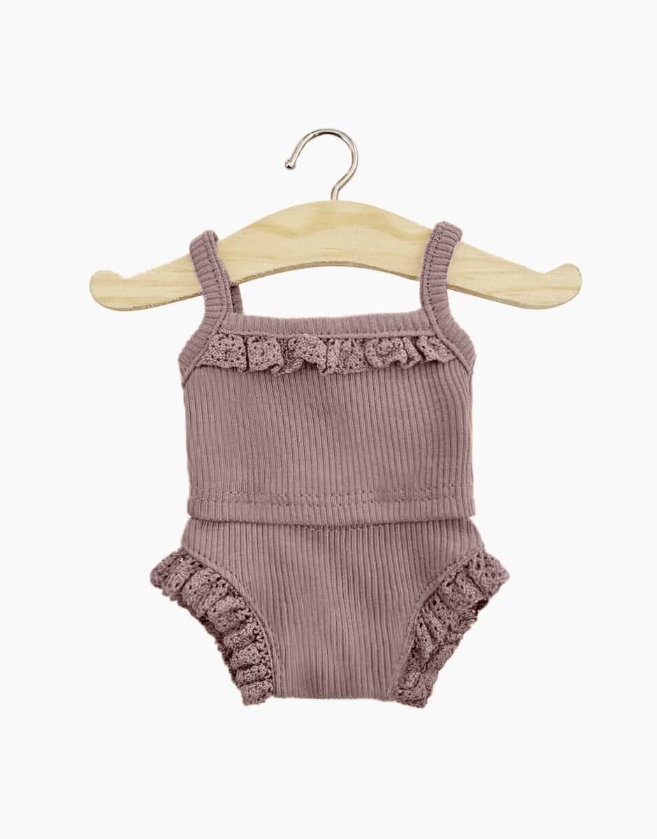 Doll Girl's Underwear in dark orchid ribbed knit and lace