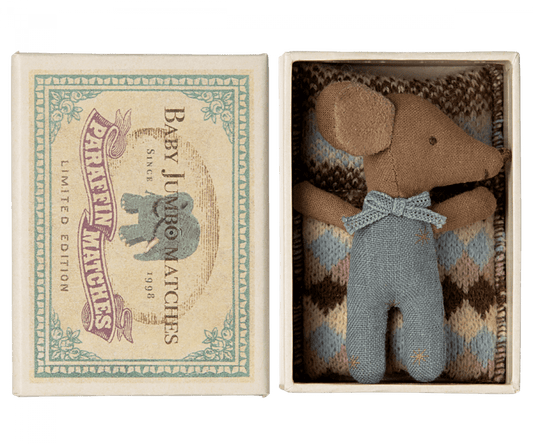 NEW Sleepy/Wakey Baby Mouse in Matchbox - Blue Maileg Lil Tulips