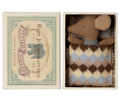 NEW Sleepy/Wakey Baby Mouse in Matchbox - Blue Maileg Lil Tulips