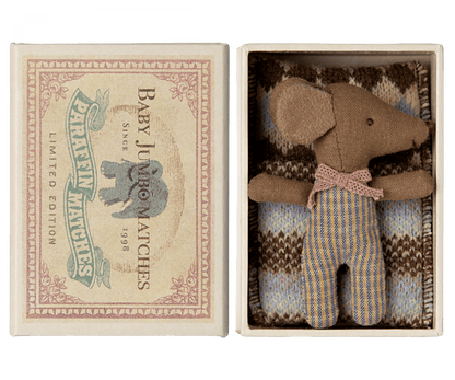 NEW Sleepy/Wakey Baby Mouse in Matchbox - Rose Maileg Lil Tulips