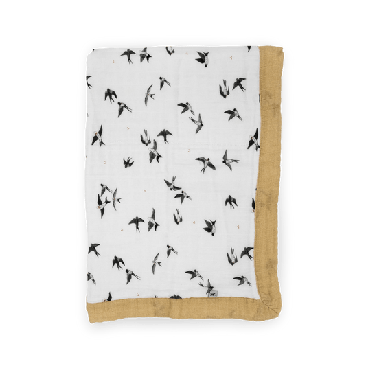 Organic Cotton Muslin Baby Quilt - Swallows Little Unicorn Lil Tulips