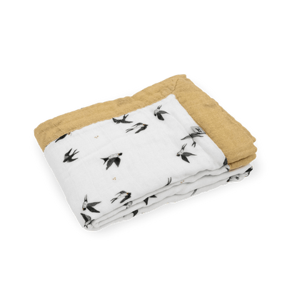 Organic Cotton Muslin Baby Quilt - Swallows Little Unicorn Lil Tulips