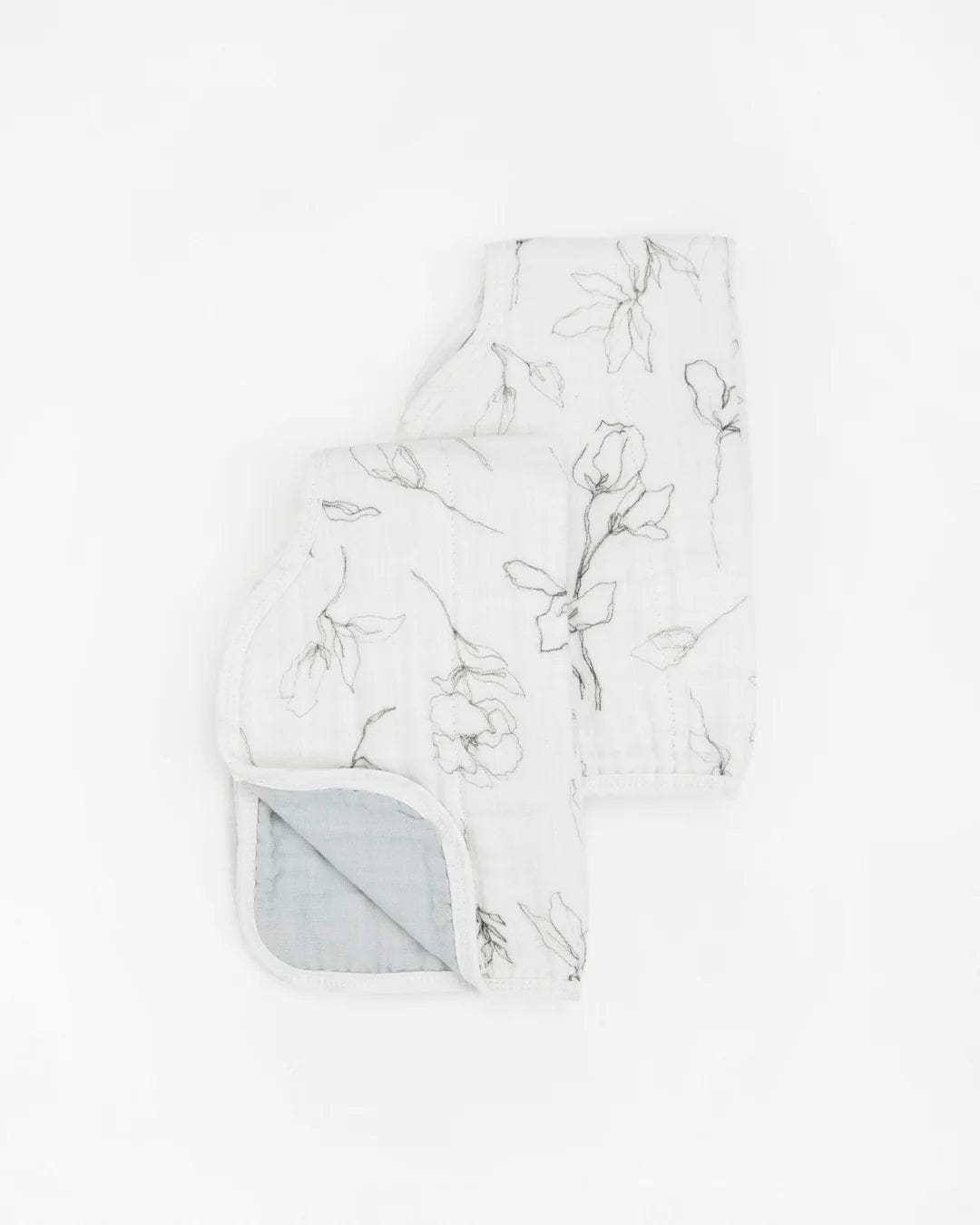 Organic Cotton Muslin Burp Cloth 2 Pack - Pencil Floral + White Sage Little Unicorn Lil Tulips