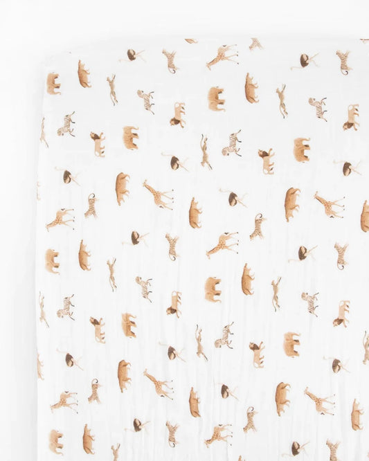 Organic Cotton Muslin Crib Sheet - Animal Crackers Little Unicorn Lil Tulips