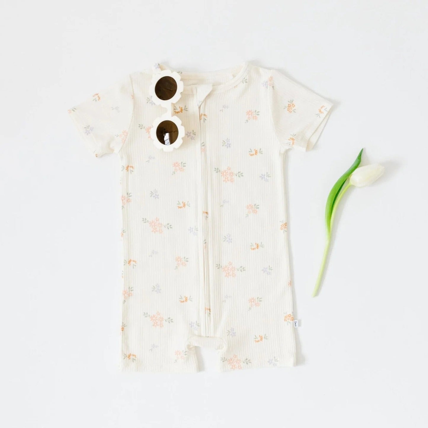 Pastel Floral Small Ribbed Summer Zip Romper Brave Little Ones Lil Tulips