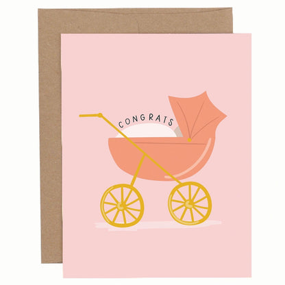 Pink Baby Carriage Congrats Greeting Card Pippi Post Lil Tulips