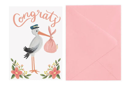 Pink Stork Congrats Baby Cards LoveLight Paper Lil Tulips