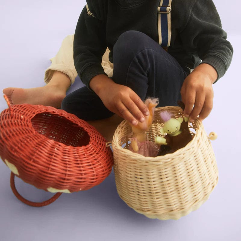 Rattan Mushroom Basket - Red Olli Ella Lil Tulips