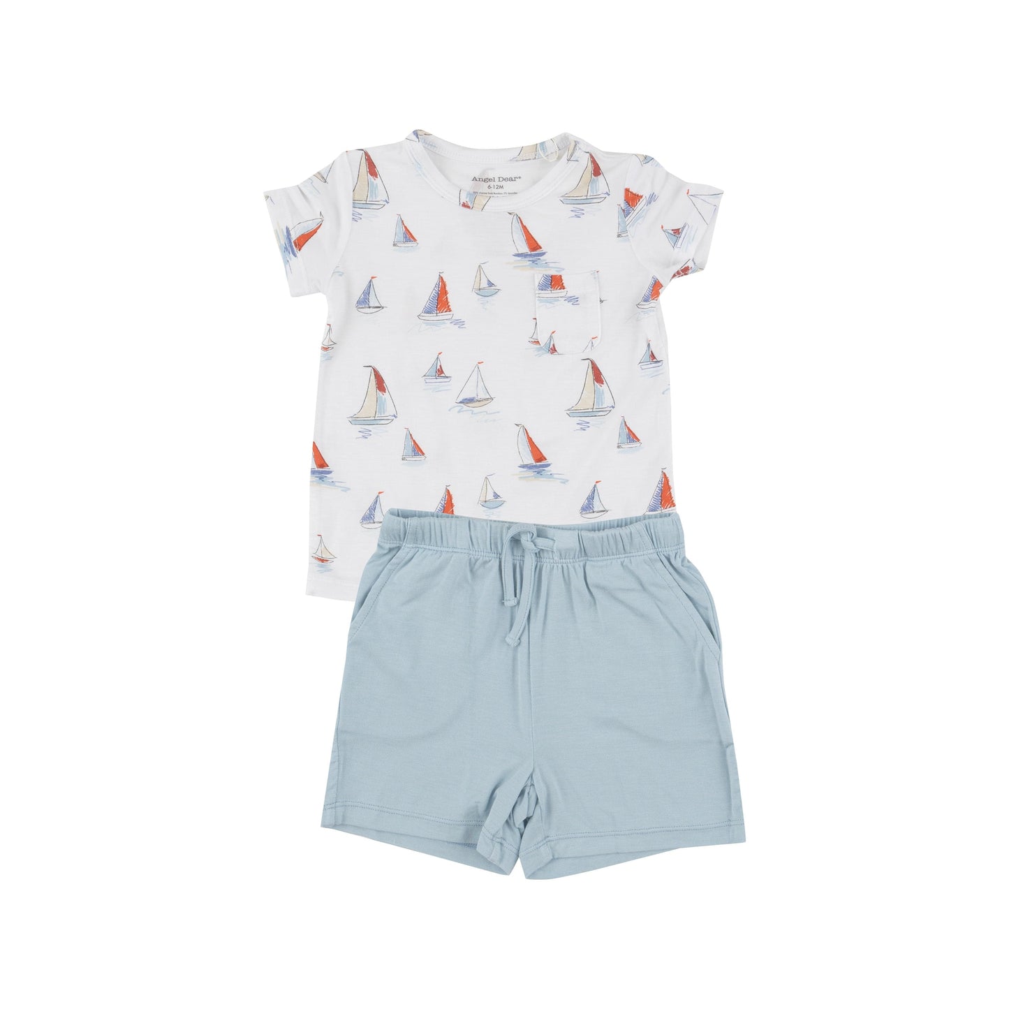 Sketchy Sailboats Crew Neck Tee & Shorts Set Angel Dear Final Sale Lil Tulips