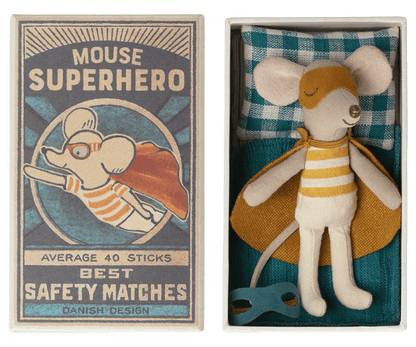 Super Hero Mouse, Little Brother in Matchbox Maileg Lil Tulips