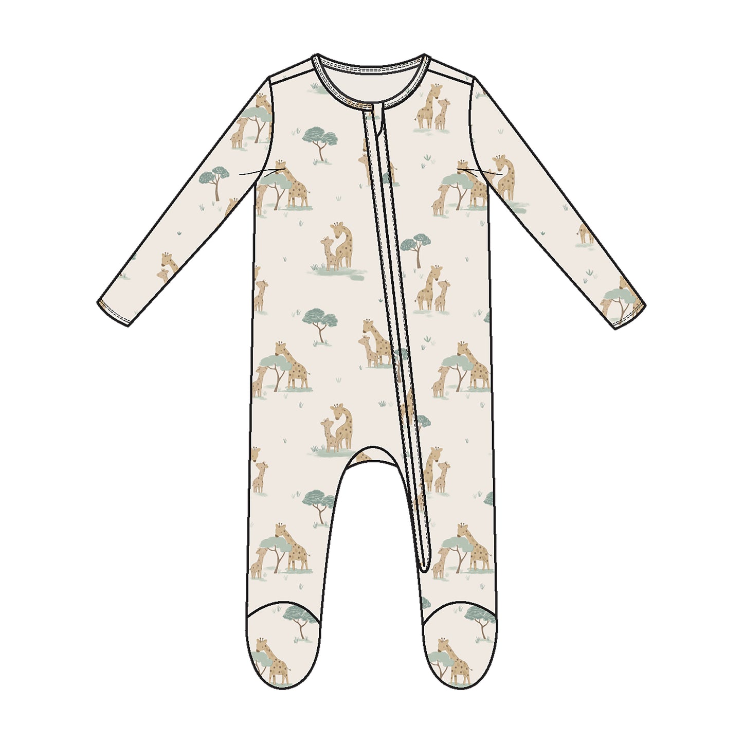 Giraffe Families - 2 Way Zipper Footie