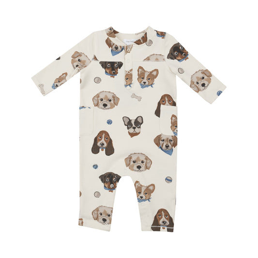 French Terry Vintage Puppy Faces -  Uni Romper