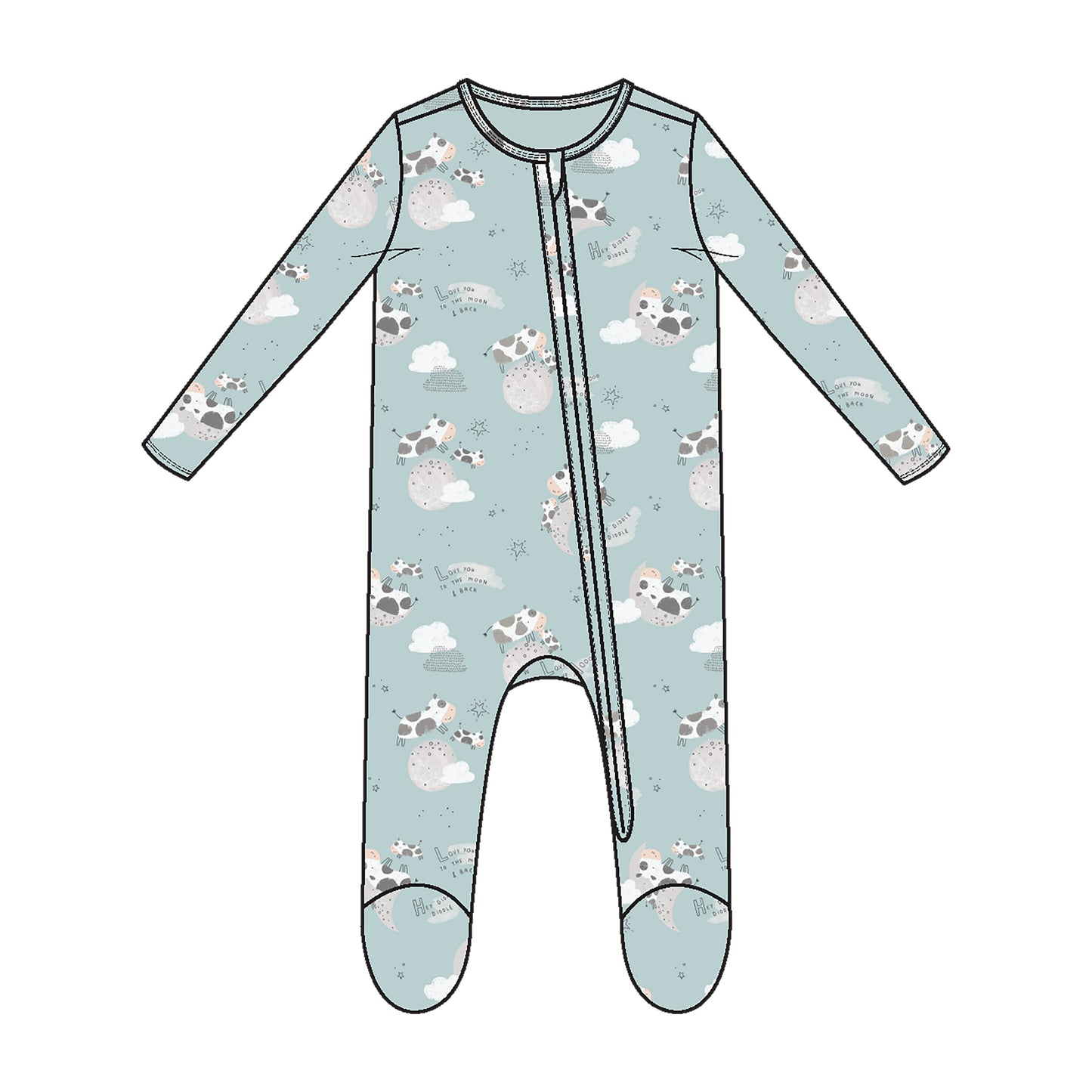 I Love You To The Moon Cows - 2 Way Zipper Footie