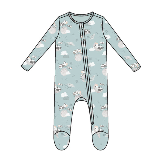 I Love You To The Moon Cows - 2 Way Zipper Footie