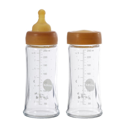 Wide Neck Baby Glass Bottle (250ML/8.5oz) Two-Pack - Natural Hevea Hevea Lil Tulips