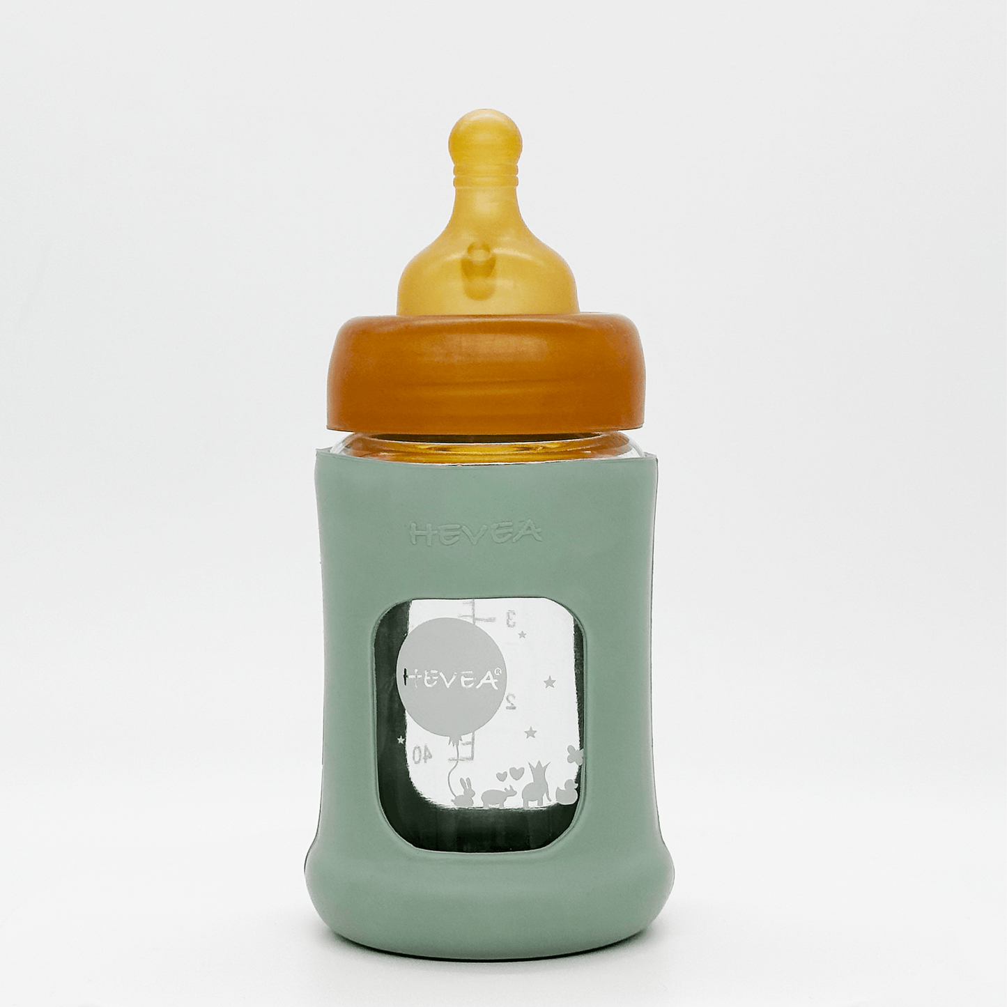 Wide Neck Baby Glass Bottle with Sleeve (150ML/5oz) - Seafoam Blue Hevea Hevea Lil Tulips