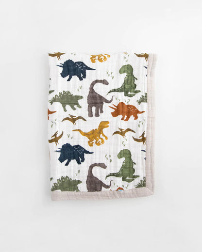 Cotton Muslin Baby Blanket - Dino Friends