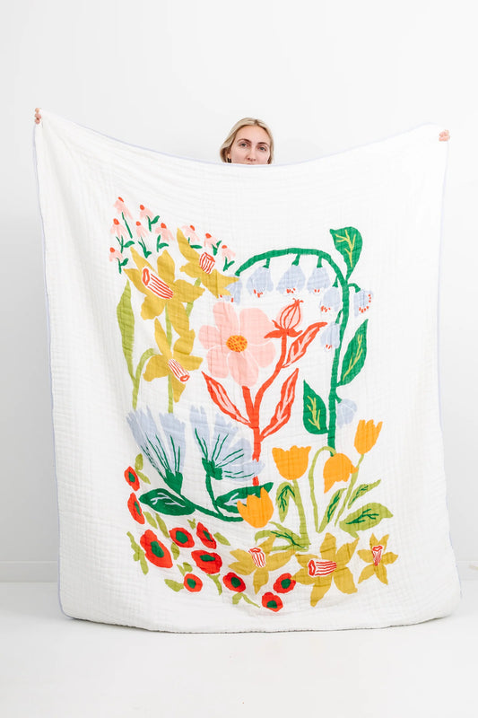 Large Cottage Garden Throw Blanket