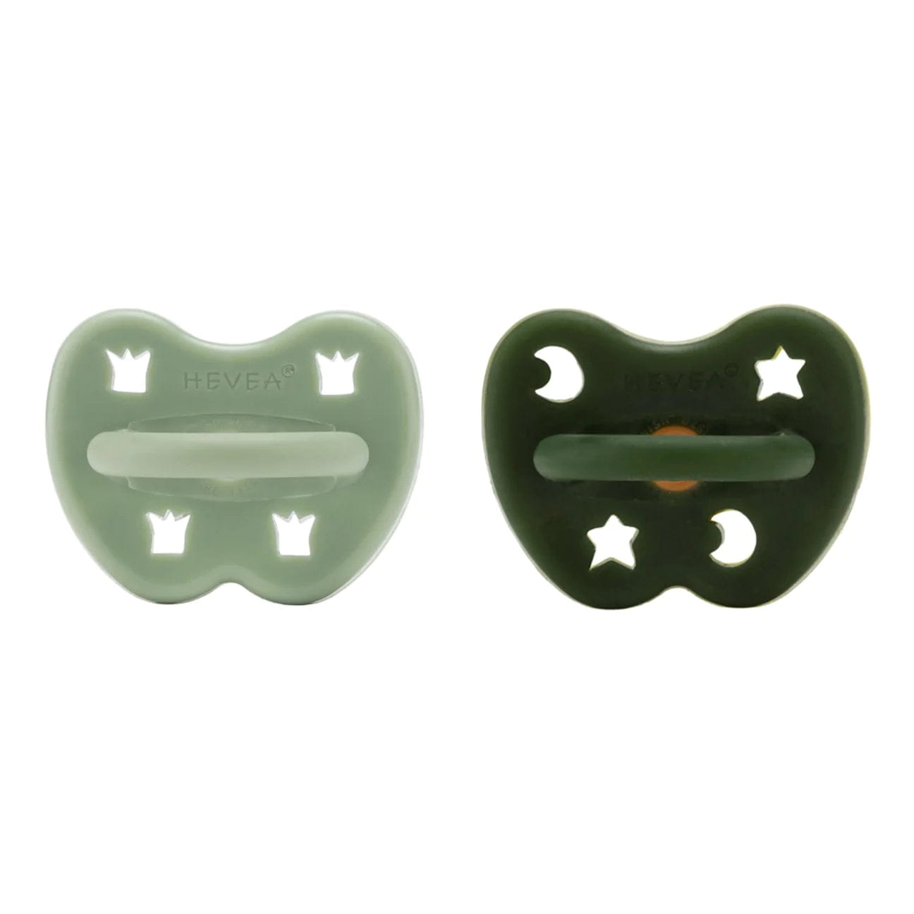 Moss Green & Deep Forest Green Round Pacifier 2 Pack (3-36 Months) Hevea Hevea Lil Tulips