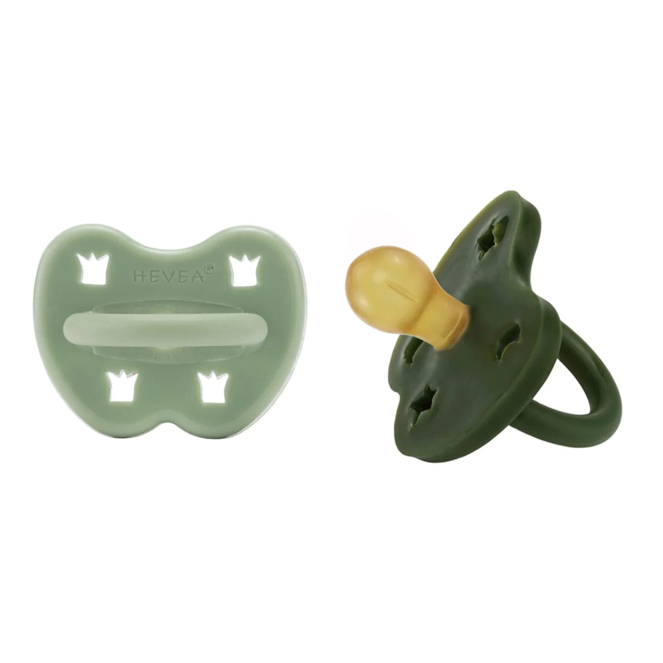 Moss Green & Deep Forest Green Round Pacifier 2 Pack (3-36 Months) Hevea Hevea Lil Tulips