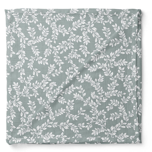 Muslin Swaddle Baby Blanket – Leafy Sprig Blue Mini Wander Lil Tulips