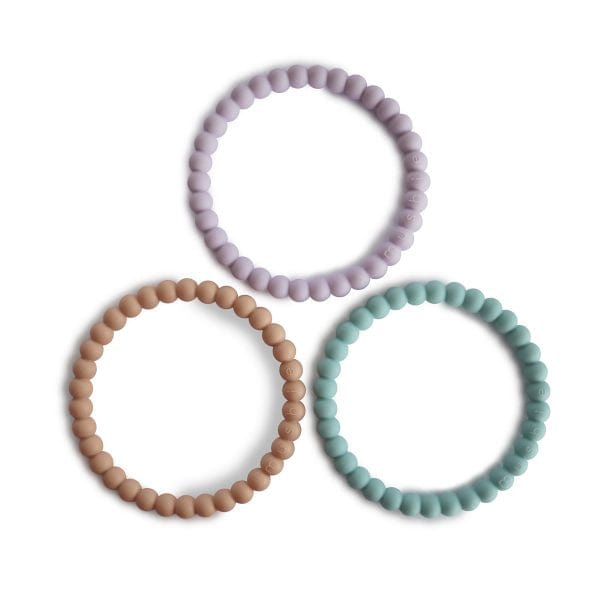 Pearl Teething Bracelet 3-Pack (Lilac/Cyan/Soft Peach) Mushie Lil Tulips