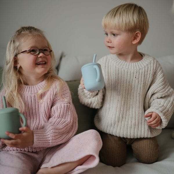 Silicone Training Cup + Straw (Cambridge Blue) Mushie Lil Tulips