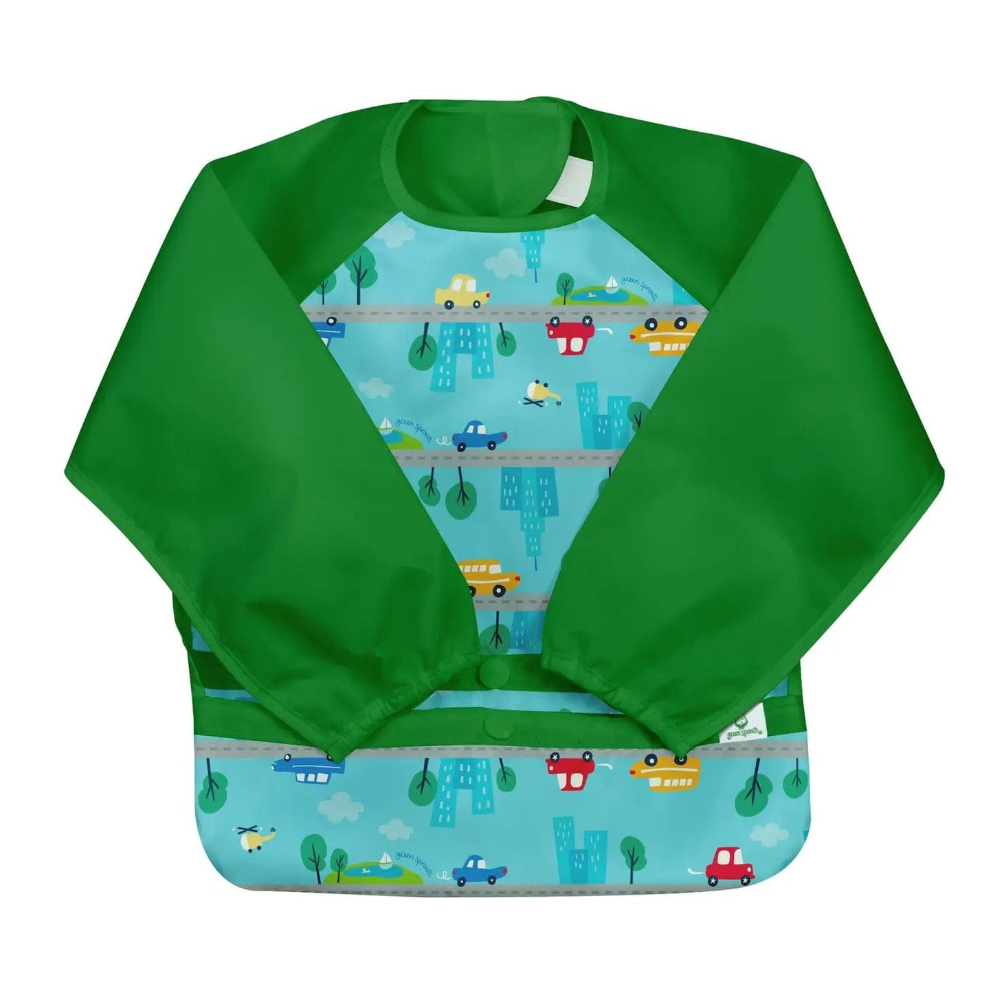 Snap + Go® Easy-wear Long Sleeve Bib Aqua Cars Green Sprouts Lil Tulips