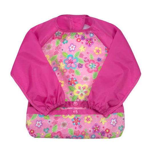 Snap + Go® Easy-wear Long Sleeve Bib Pink Flower Field Green Sprouts Lil Tulips