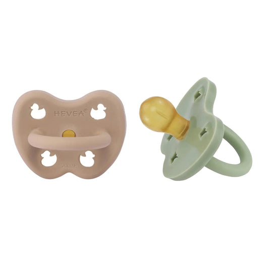 Tan Beige & Moss Green Round Pacifier 2 Pack (3-36 Months) Hevea Hevea Lil Tulips