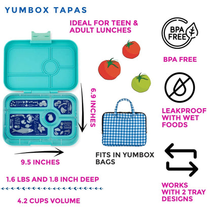 Yumbox Tapas Groovy Antibes Blue 4C Tray - Largest Size Yumbox Lil Tulips